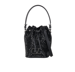 VLogo Mini Bucket Bag, Crystals/Leather, Black, S/DB/E, 4*